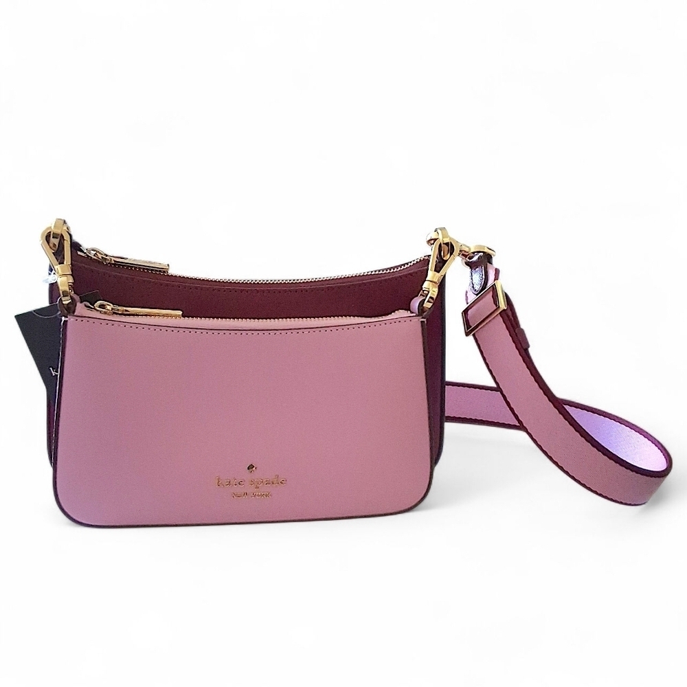 Kate Spade Duet Crossbody Duo Bag Colorblock Soft Blackberry & Pink - Picture 1 of 16
